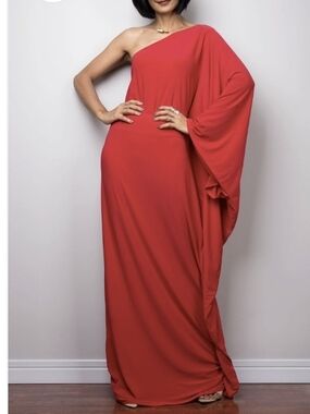 Venus One-Shoulder Maxi Dress in  Red Size S
